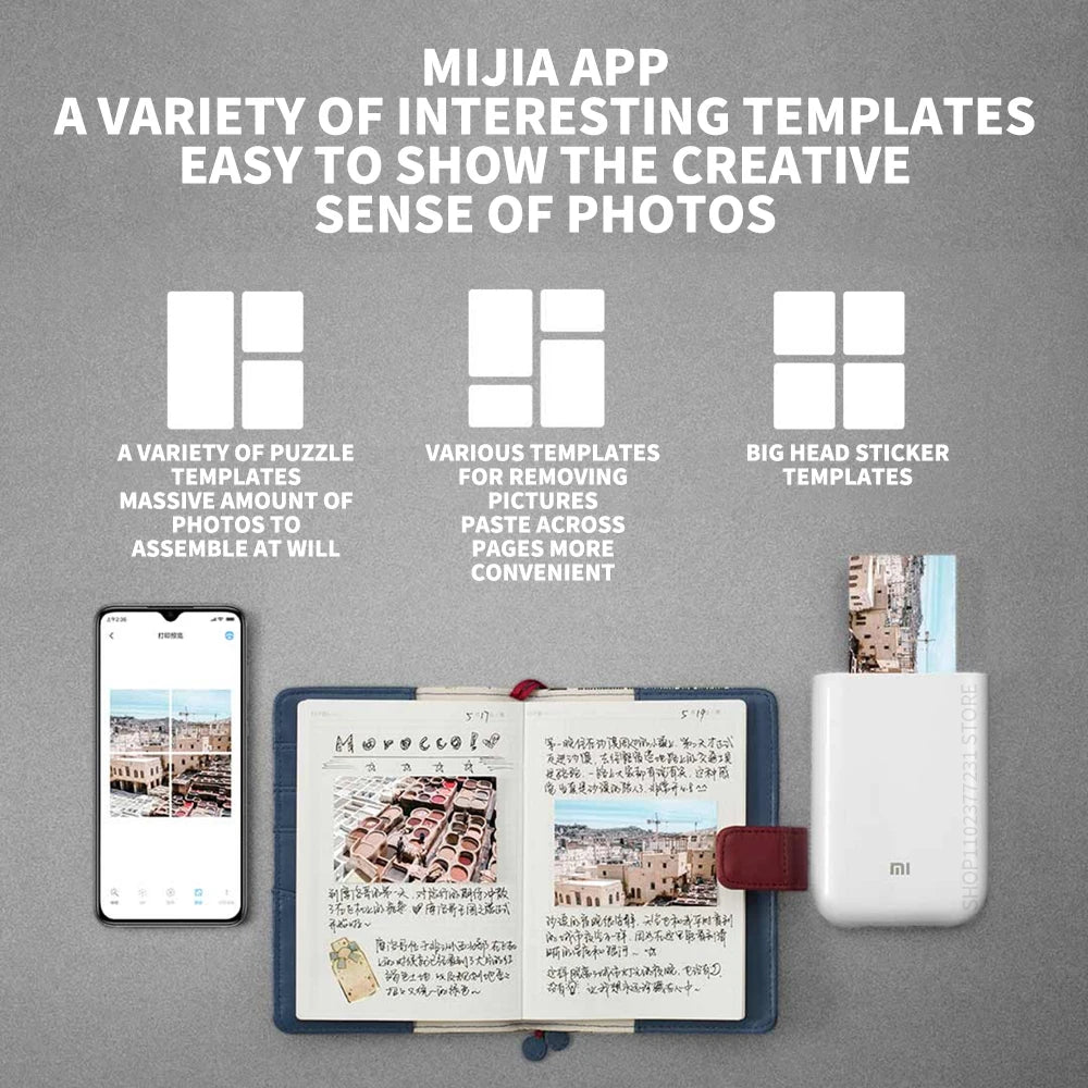 AR Printer 300Dpi Portable Photo Mini Pocket with Share 500Mah Picture Printer Pocket Printer Work with Mihome APP