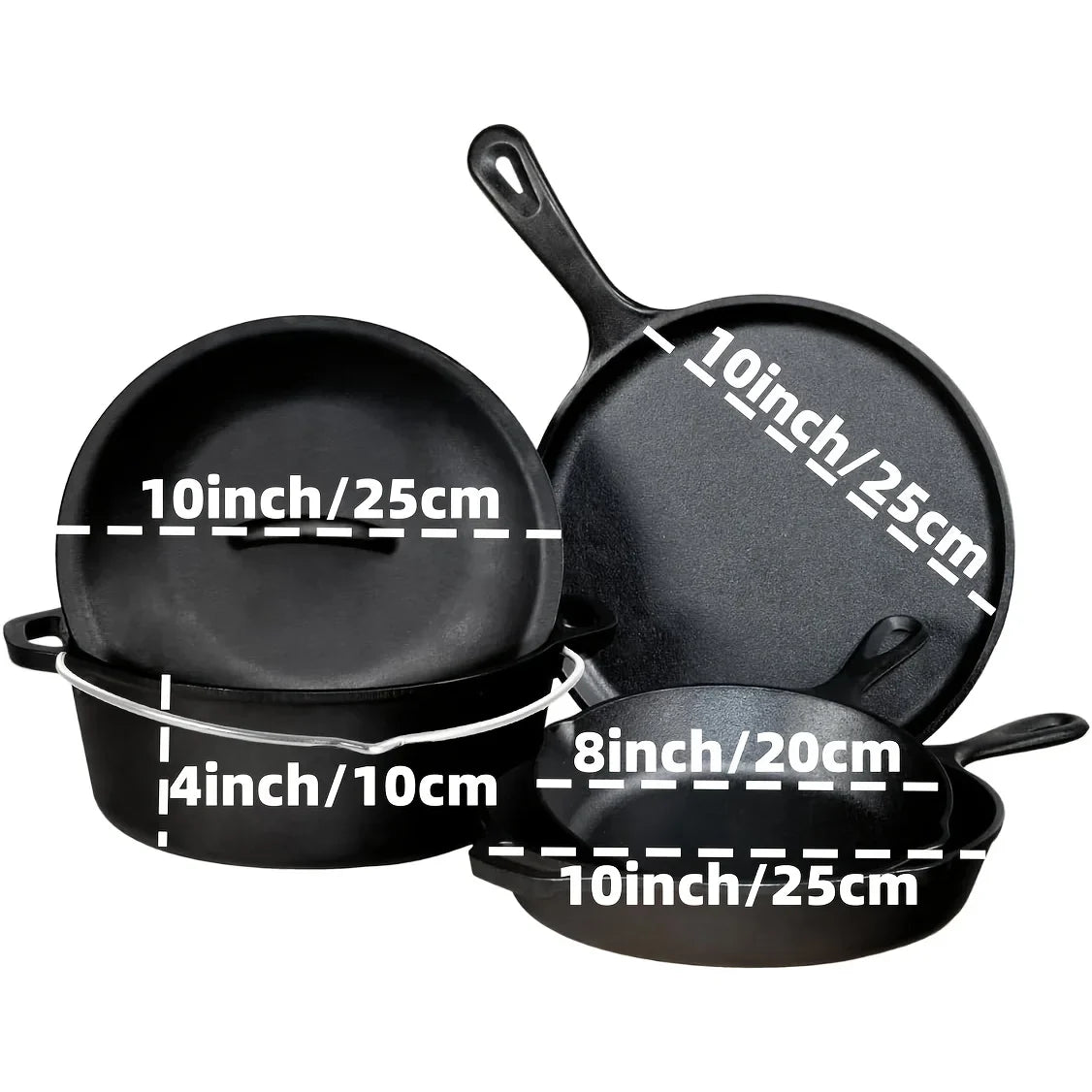 AEDG Cast Iron Skillet Set Preseasoned Heavy Duty Pans Oven