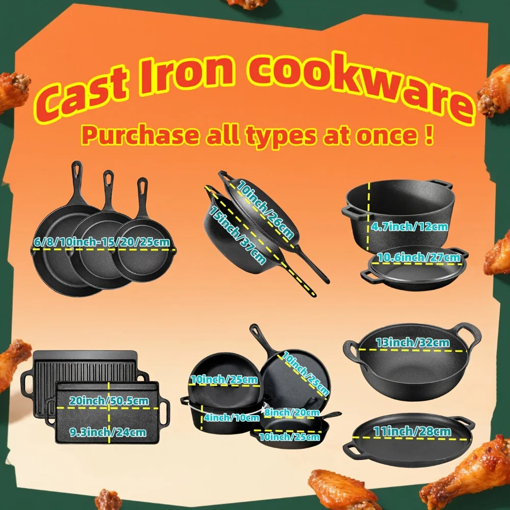 AEDG Cast Iron Skillet Set Preseasoned Heavy Duty Pans Oven