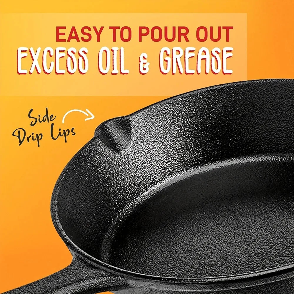 AEDG Cast Iron Skillet Set Preseasoned Heavy Duty Pans Oven