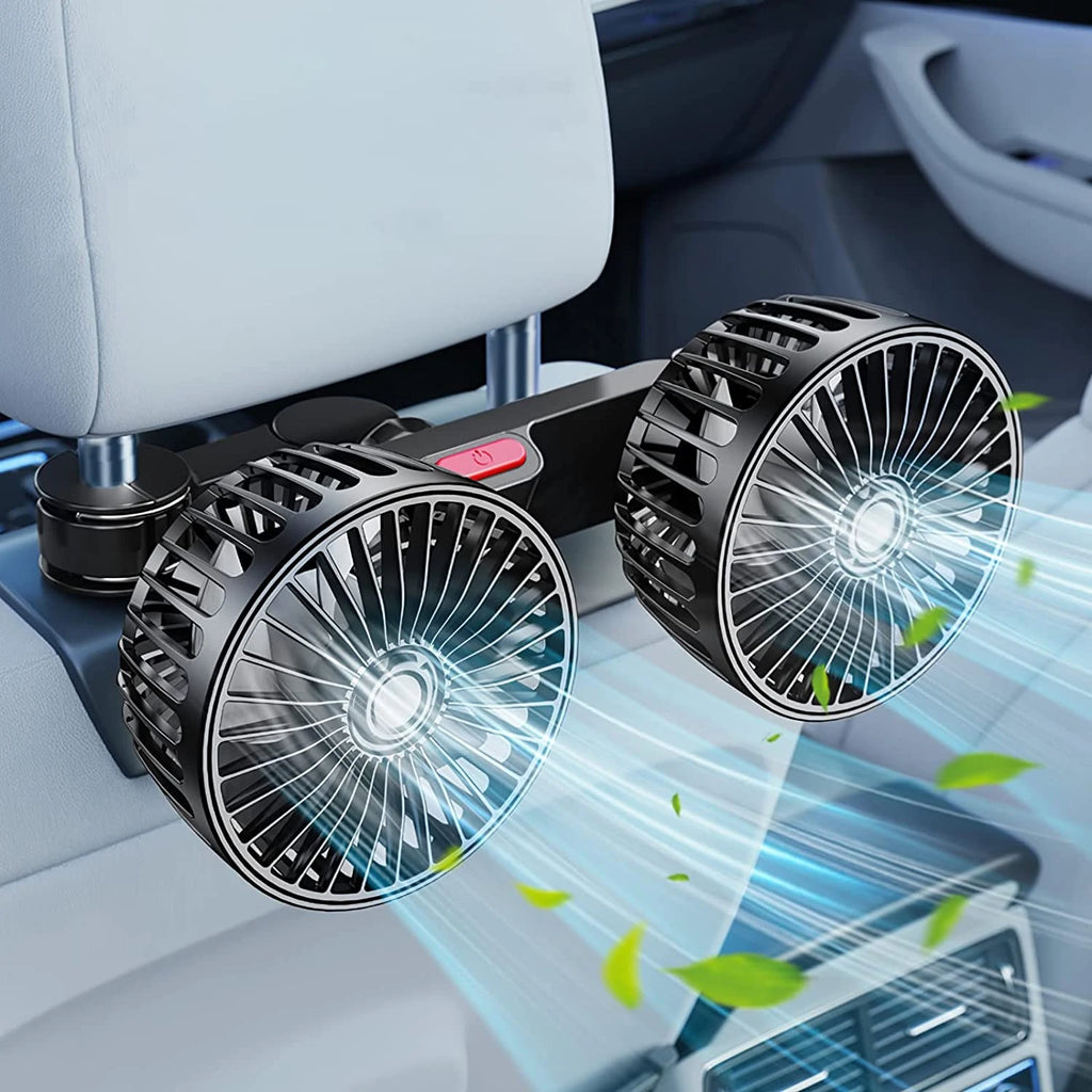 Car Fan 360° 3-Speed Car Seat Back Cooling Fan USB Charge Dual Head Fan Adjustable Rotation Neck Cooler for Car Home Accessories